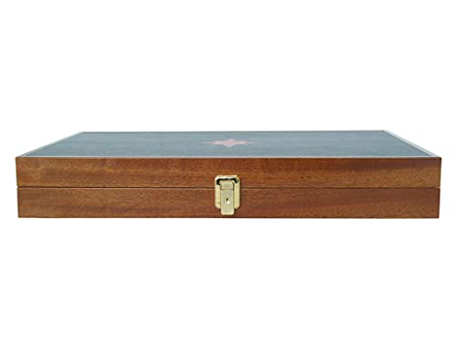 Zaza & Sacci Luxury Wood Backgammon Board Set Leather Mahogany Case Brown Black 20.5 Inch Large