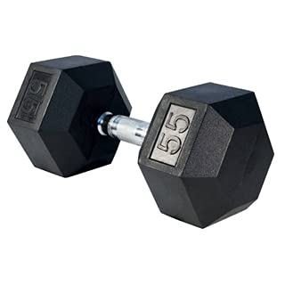 French Fitness Rubber Coated Hex Dumbbell Set 55-75 lbs Black