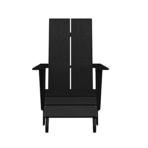 Taylor & Logan Brady Dual Slat Back Poly Resin Adirondack Chairs with Foot Rests Black
