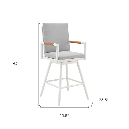 HomeRoots 43" Light Gray Metal Swivel Outdoor Counter Height Bar Chair with Footrest Grey