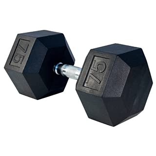 French Fitness Rubber Coated Hex Dumbbell Set 55-75 lbs Black