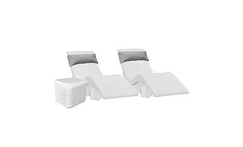 Aqua Chairs Aqua Outdoors in-Pool DEEP Ledge Chaise Set with Headrest Pillows and Table White Granite