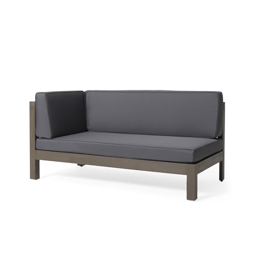 Benzara Juna Outdoor Corner Bench Set of 2, 58 Inch Modular Grey Acacia Wood