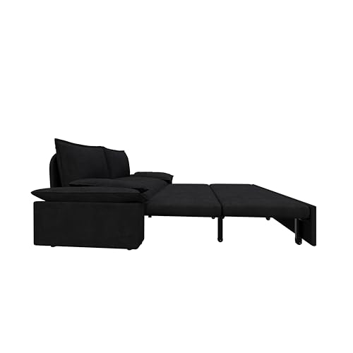 HomSof Queen Pull Out Sofa Bed 3-in-1 Convertible Velvet Loveseat Black