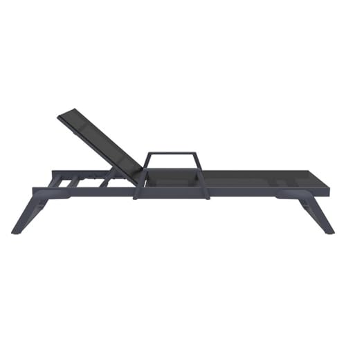Compamia Tropic Arm Sling Chaise Lounge Dark Gray Frame Black Sling Grey