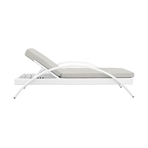Armen Living Aloha Outdoor Patio Chaise Lounge Chair White Aluminum and Wicker with Gray Cushion