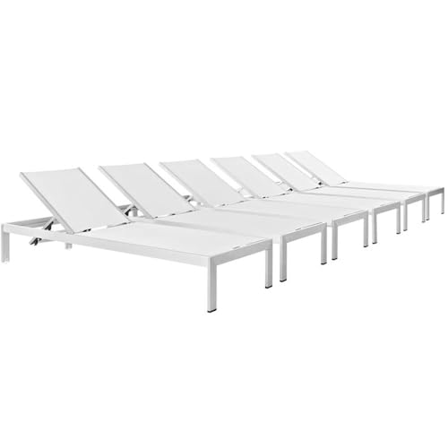 Pemberly Row Modern Aluminum Patio Chaise Lounge Set of 6 White