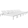 Pemberly Row Modern Aluminum Patio Chaise Lounge Set of 6 White