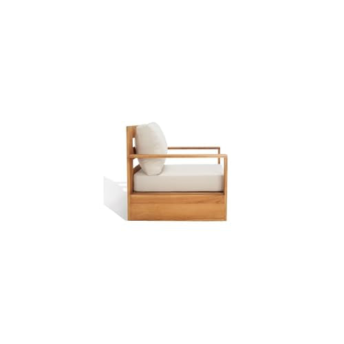 Safavieh Outdoor Couture Kauai Natural Solid Teak Wood Patio Chair with Beige Cushion