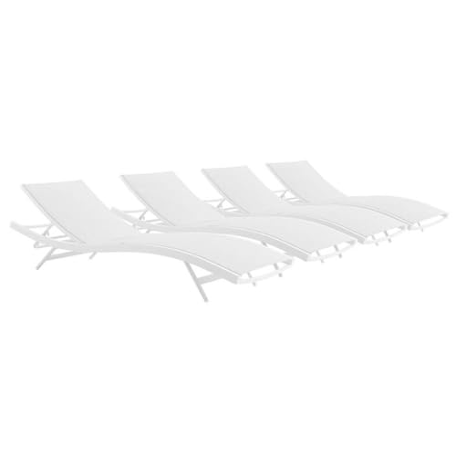 Pemberly Row Mesh Aluminum Patio Chaise Lounge Set of 4 White