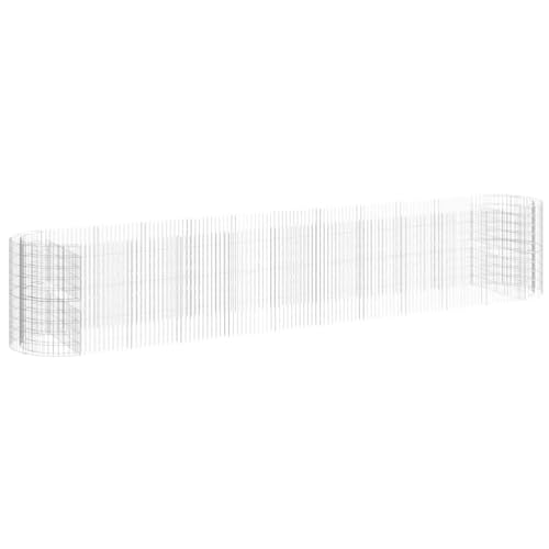 Gabion Raised Bed Galvanized Iron 236.2"x39.4"x39.4" with Self-Watering Ceramic Flower Pots in White and Black