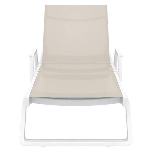 Compamia Tropic Arm Sling Chaise Lounge White Frame Taupe Sling White