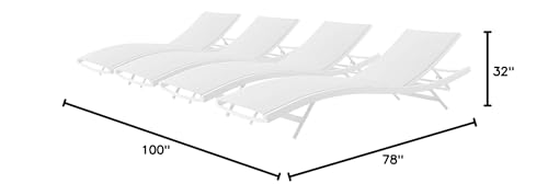 America Luxury - Outdoor Lounge Chair Chaise Set of 4 Aluminum Metal White