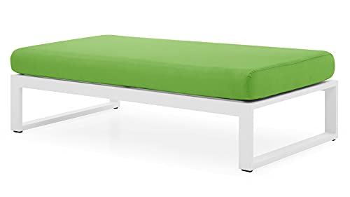 ZURI Modern Kore Outdoor Ottoman with Quick Drying Cushions and Aluminum Frame White/Lime