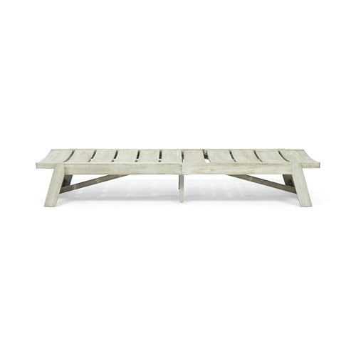 Christopher Knight Home Maki Outdoor Acacia Wood Chaise Lounge Set of 2 Weathered Gray + Gray + Cream