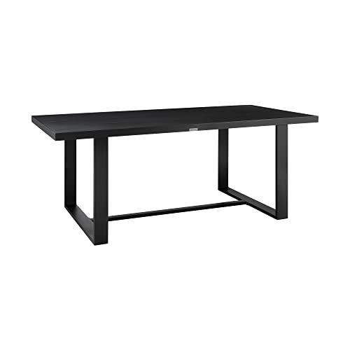 Armen Living Felicia Outdoor Patio 7-Piece Dining Table Set Aluminum Grey Rope Cushions Black