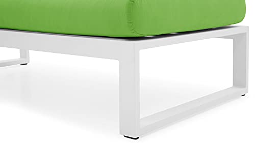 ZURI Modern Kore Outdoor Ottoman with Quick Drying Cushions and Aluminum Frame White/Lime