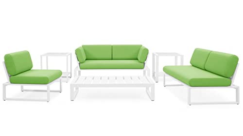 ZURI Modern Kore Outdoor Armless Loveseat with Quick Drying Cushions Aluminum Frame White/Lime