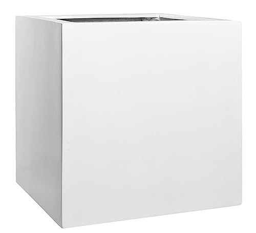 Pottery Pots Block XL Fiberstone Square Planter 24 Inch Glossy White