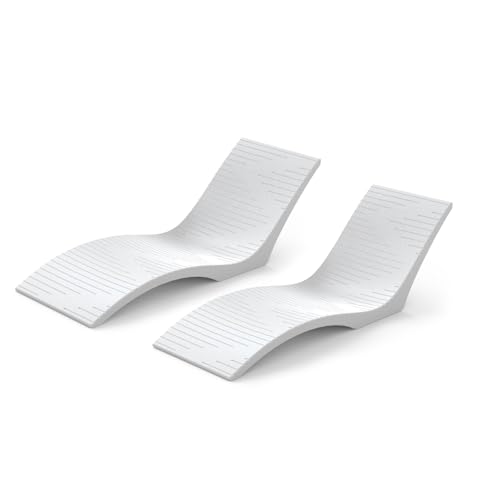 Aqua Blue UV Resistant Pool Lounge Chairs Set of 2 White