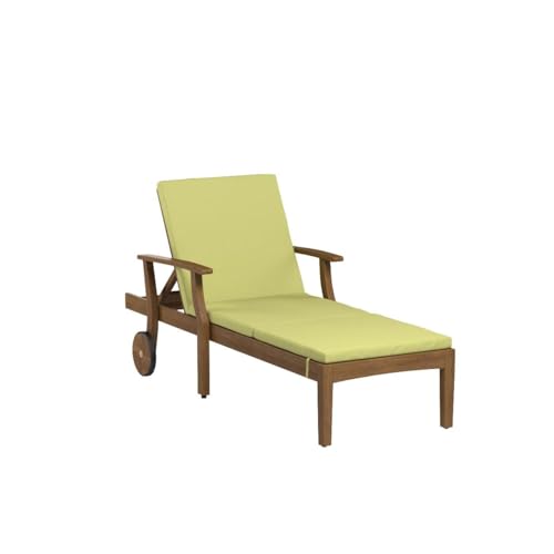 Great Deal Furniture Outdoor Teak Finish Chaise Lounge with Green Cushion - Set of 4