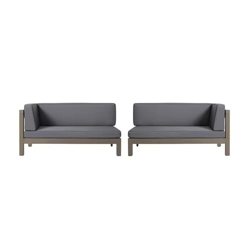 Benzara Juna Outdoor Corner Bench Set of 2, 58 Inch Modular Grey Acacia Wood