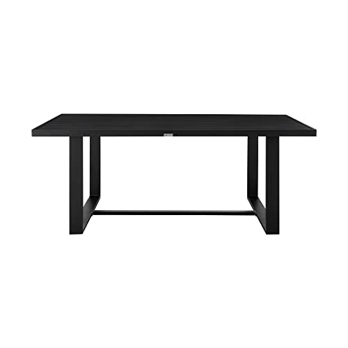 Armen Living Felicia Outdoor Patio 7-Piece Dining Table Set Aluminum Grey Rope Cushions Black