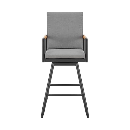 HomeRoots 48" Dark Gray Metal Swivel Outdoor Bar Height Chair with Footrest Grey