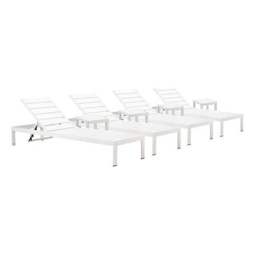 Pangea Home Joseph 8-Piece Aluminum Lounger and Side Table White