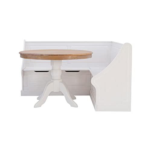 Generic White Corner Nook Set Farmhouse Transitional Round MDF Pine Breakfast