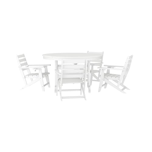 EMMA + OLIVER Arcata 5-Piece Indoor-Outdoor Adirondack Dining Set, 48" Round Table & 4 Chairs with Cupholders, White