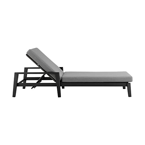 Armen Living Grand Modern Adjustable Metal and Wicker Outdoor Patio Chaise Lounge Chair Black
