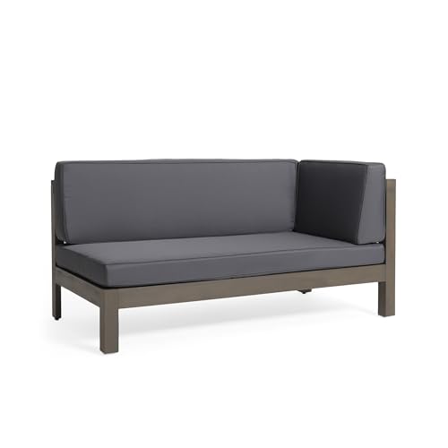 Benzara Juna Outdoor Corner Bench Set of 2, 58 Inch Modular Grey Acacia Wood