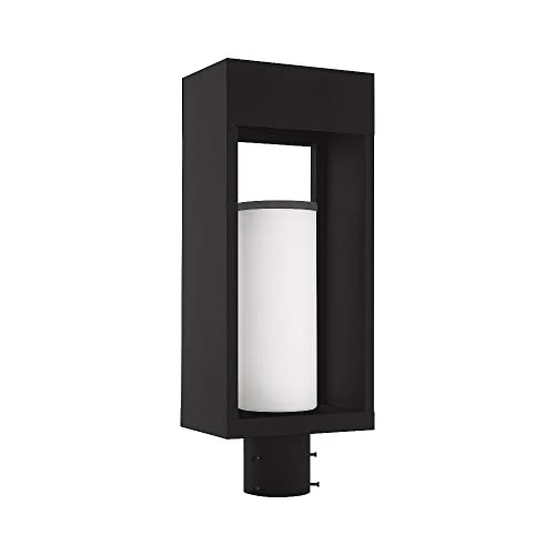 Livex One Light Outdoor Post Top Lantern Brushed Nickel with Satin Opal White Glass Black