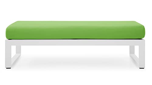 ZURI Modern Kore Outdoor Ottoman with Quick Drying Cushions and Aluminum Frame White/Lime