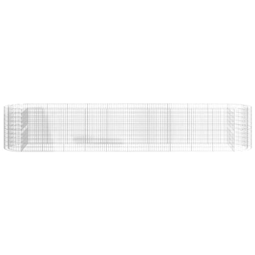 Gabion Raised Bed Galvanized Iron 236.2"x39.4"x39.4" with Self-Watering Ceramic Flower Pots in White and Black