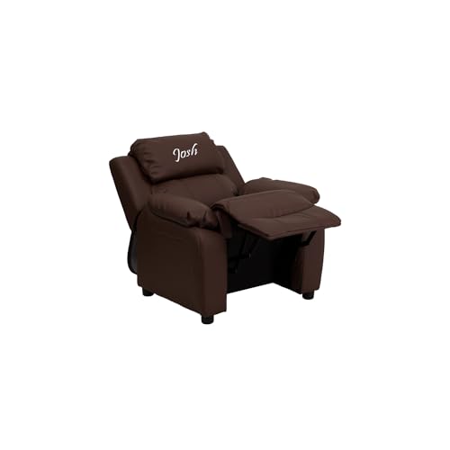 Flash Furniture Personalized Kids Recliner with Storage Arms Brown Leathersoft