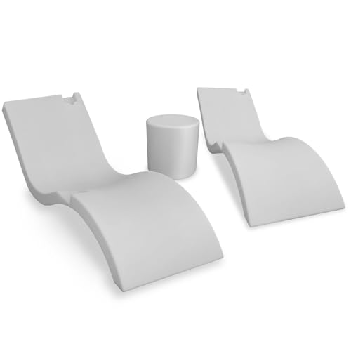 Cool Loungers Pool Wave Lounge Chairs Set of 2 with Side Table White