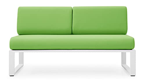 ZURI Modern Kore Outdoor Armless Loveseat with Quick Drying Cushions Aluminum Frame White/Lime