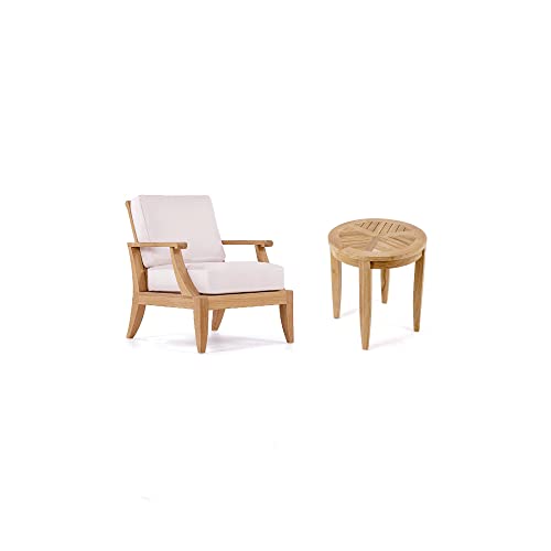 WholesaleTeak Lagos 2 Pc Lounge Chair Set with Cushions and Side Table in Canvas White