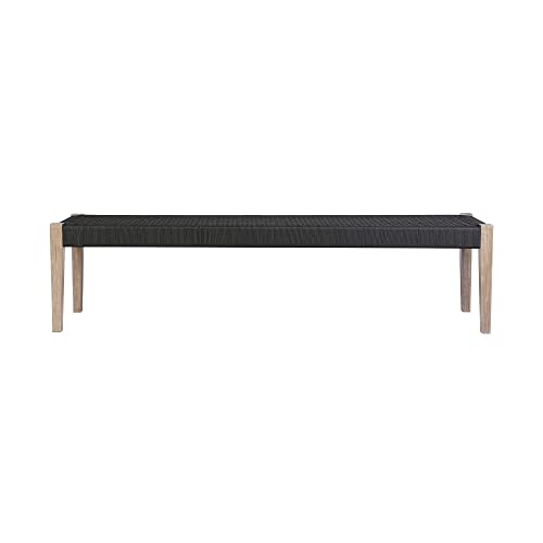 Armen Living Camino Indoor Outdoor Dining Bench Eucalyptus Wood Charcoal Rope Charcoal