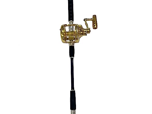 EAT MY TACKLE Amberjack Jigging Rod and Reel Combo Black Blue Gold