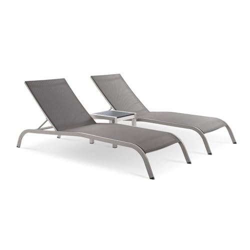 Pemberly Row 3 Piece Mesh Patio Lounge Chair Set Gray