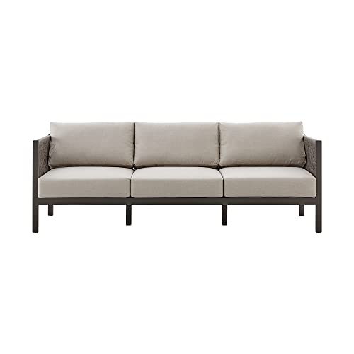 Armen Living Cuffay Modern Outdoor Patio Conversation Furniture Set Brown Aluminum and Taupe