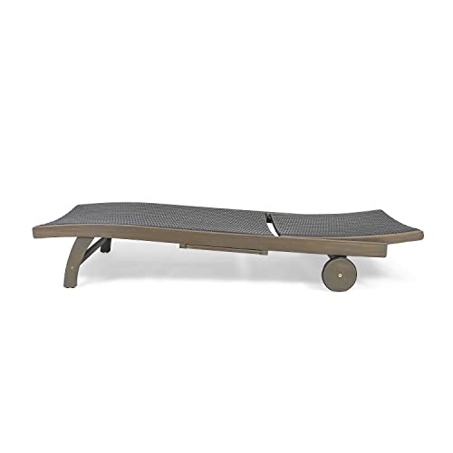 Christopher Knight Home Banzai Outdoor Wicker and Wood Chaise Lounge with Pull-Out Tray Grey