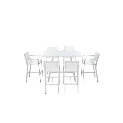 Pemberly Row 7-Piece Modern Aluminum Frame Patio Bar Set White