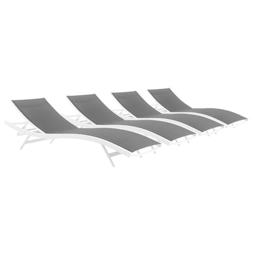 Pemberly Row Mesh Aluminum Patio Chaise Lounge Set of 4 Grey