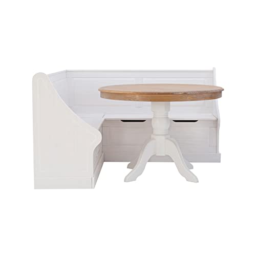 Generic White Corner Nook Set Farmhouse Transitional Round MDF Pine Breakfast