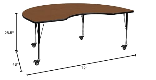 Flash Furniture Wren Mobile Kidney Oak Laminate Activity Table Adjustable
