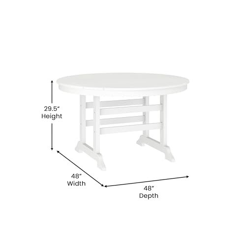 EMMA + OLIVER Arcata 5-Piece Indoor-Outdoor Adirondack Dining Set, 48" Round Table & 4 Chairs with Cupholders, White